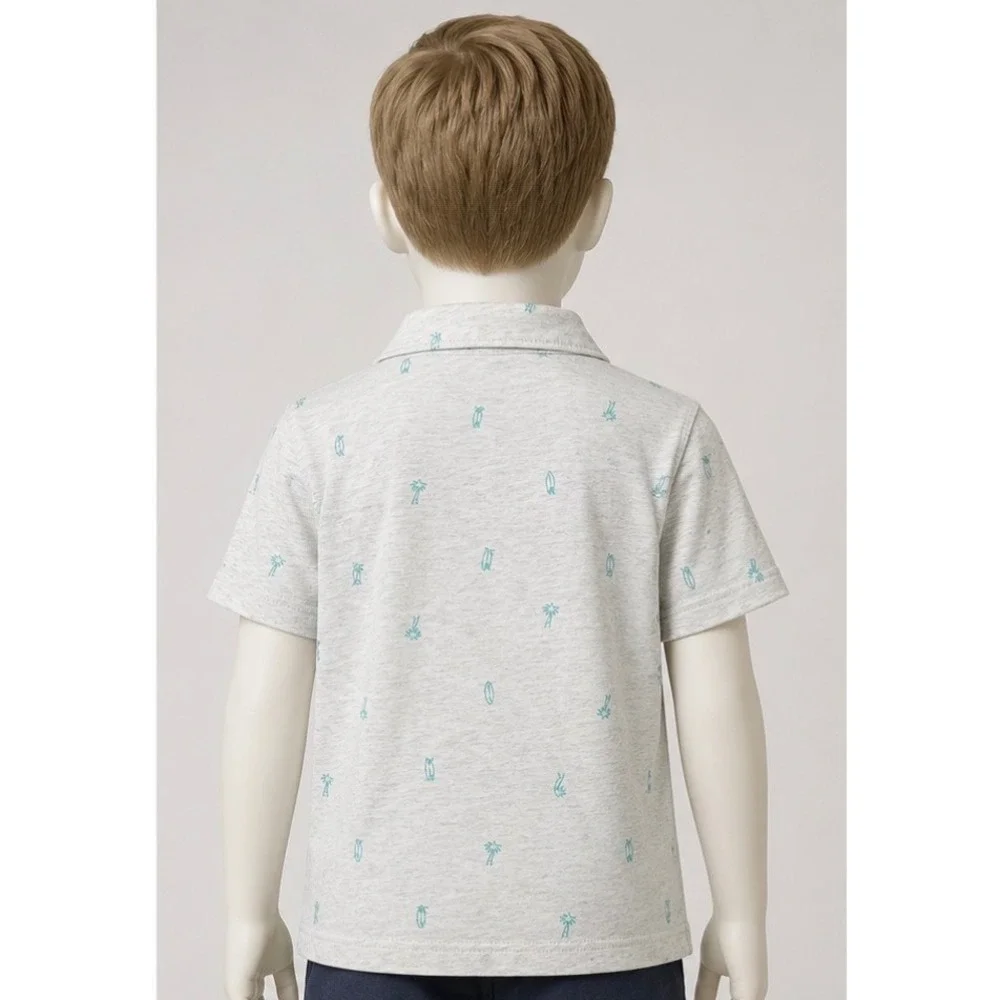 Carters Boys Gray Tropical Palm Tree Surfboard Polo Shirt Size 6 Short Sleeve